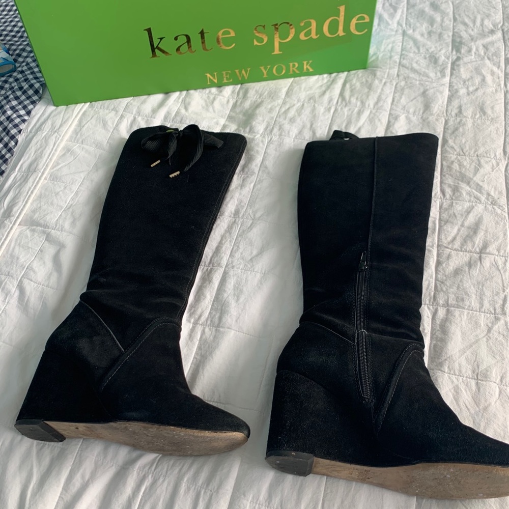 Kate Spade black suede wedge boots